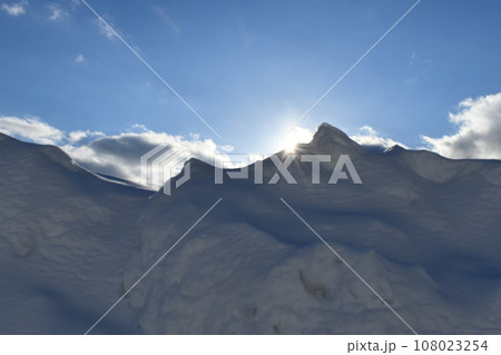 太陽が輝いている空の手前の影になっている風景 太陽が輝いている空の手前の影になっている風景 108023254