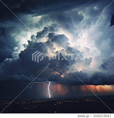 Stormy cloud with thunderstorm and heavy rain, nature concept 108023681