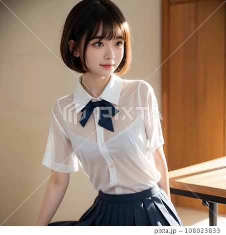 ボブヘアーの女子高生 108023833