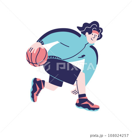 ドリブルするバスケットボール選手 108024257
