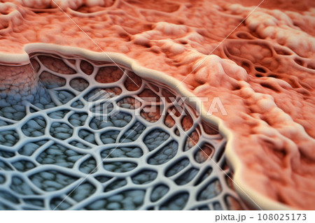 Extreme macro illustration of skin layers. Epidermis, dermis and fat layer. Generative Ai. 108025173