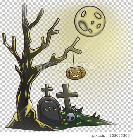 Halloween tree with cemetery and moon Halloween tree with cemetery and moon 108025309