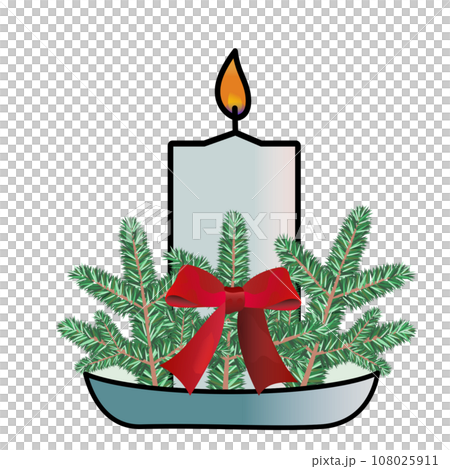 Illustration of Christmas candles decorated with pine branches Illustration of Christmas candles decorated with pine branches 108025911