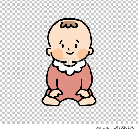 Smiling baby sitting wearing baby clothes 108026170