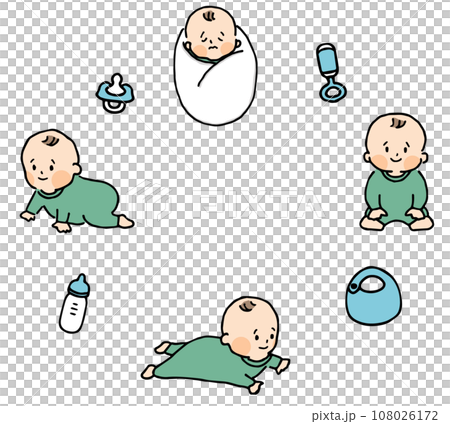 插圖集的嬰兒在嬰兒的衣服 插圖集的嬰兒在嬰兒的衣服 108026172