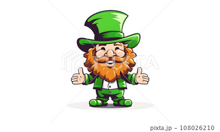 Cute cartoon leprechaun character illustration on white background 108026210