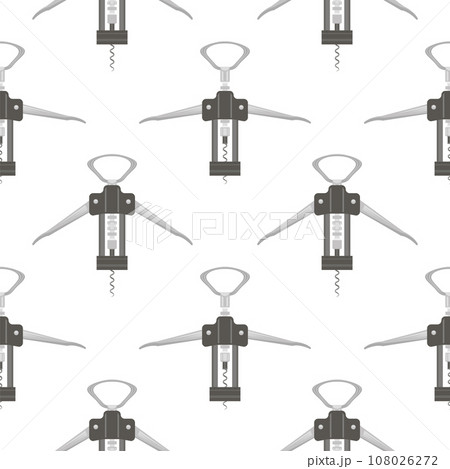Vector Opener for Bottle Icon Isolated on White Background. Modern Corkscrew Seamless Pattern 108026272