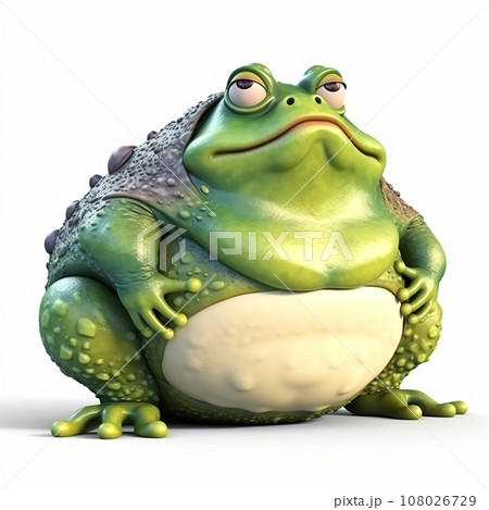 Green frog, big fat toad, funny cute cartoon 3dのイラスト素材
