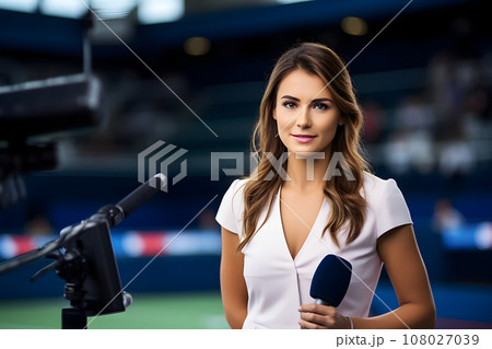 female television presenter. sports commentator, leading sports TV news female television presenter. sports commentator, leading sports TV news 108027039
