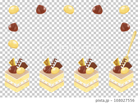 Watercolor illustration frame of marron cake 108027556