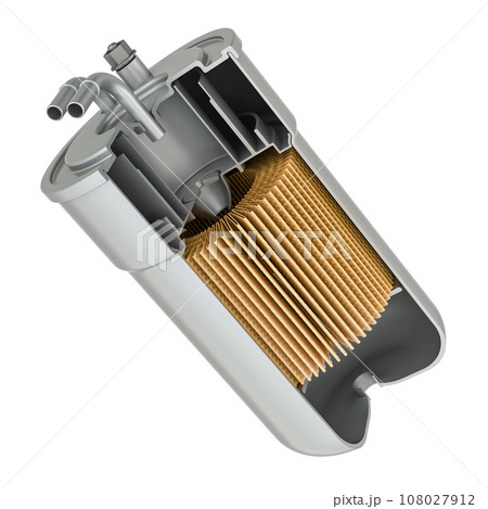Fuel Filter cutaway. Cross section of fuel filet, 3D rendering 108027912