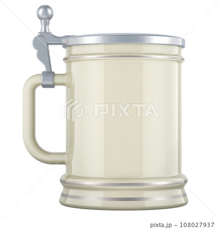 Ceramic beer mug with metal cap, 3D rendering Ceramic beer mug with metal cap, 3D rendering 108027937