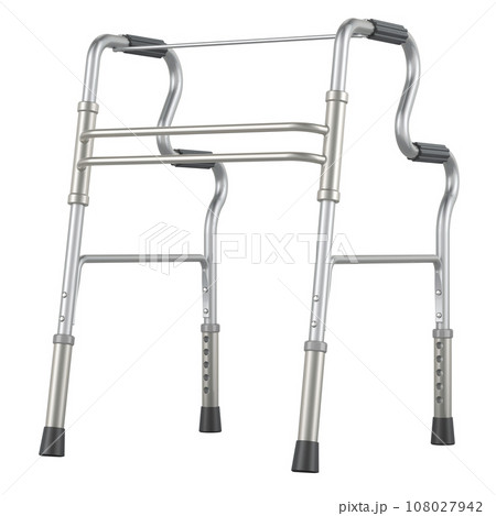 Aluminium Walking Frame. Adjustable Height Walker with Anti-Slip Feet. 3D rendering 108027942