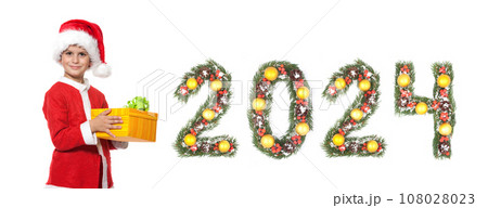 Boy Santa Claus and 2024 christmas number Boy Santa Claus and 2024 christmas number 108028023