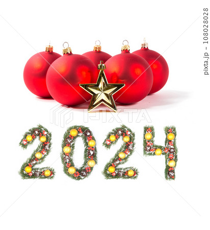 Red christmas ball and 2024 number 108028028