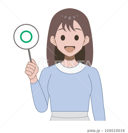 〇札を上げる女性 上半身 〇札を上げる女性 上半身 108028038