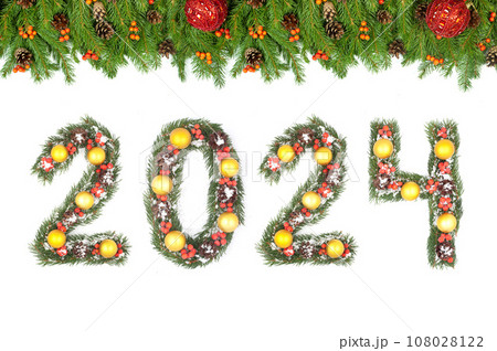 Christmas tree framework and 2024 number Christmas tree framework and 2024 number 108028122