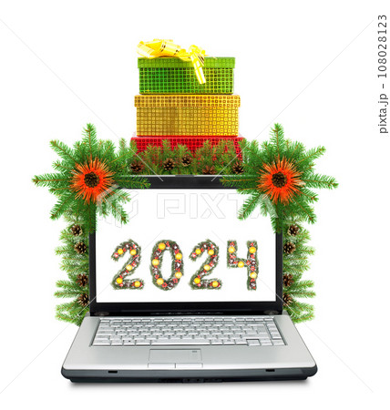 Christmas laptop and 2023 number Christmas laptop and 2023 number 108028123