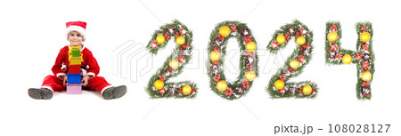 Boy Santa Claus and 2024 christmas number Boy Santa Claus and 2024 christmas number 108028127
