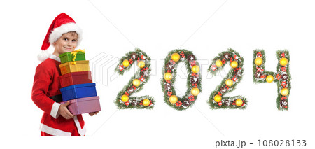 Boy Santa Claus and 2024 christmas number Boy Santa Claus and 2024 christmas number 108028133
