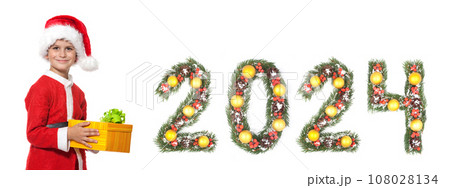 Boy Santa Claus and 2024 christmas number 108028134