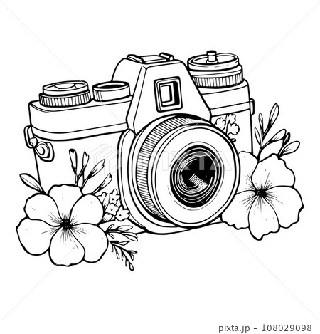 Camera Coloring Page Drawing for Kids 108029098