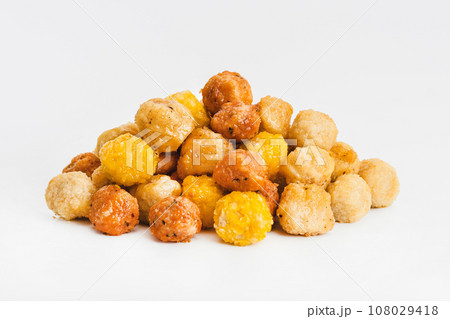 Assorted Breaded Chicken nuggets Fillet with salad on a White Background,food at home.Fast homemade food.Chicken breaded .Breaded Chicken Inner Fillet,Chicken Breaded Raw Meat. Fast cooking. 108029418