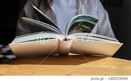 Hands holding, reading book closeup. Reader and literature 108029906