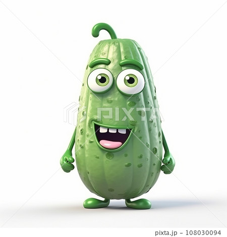 Cucumber, funny cute cartoon 3d illustration on white background, creative avatar 108030094