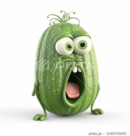 Cucumber, funny cute cartoon 3d illustration on white background, creative avatar 108030095