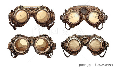 Eye glasses steampunk set. Decorative oculars, stylish sketch glasses isolated on white. Vintage trendy vector drawing elements Eye glasses steampunk set. Decorative oculars, stylish sketch glasses isolated on white. Vintage trendy vector drawing elements 108030494