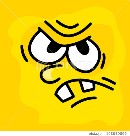 Yellow angry face. hand drawing. Not AI, Illustrat3. Vector illustration 108030896