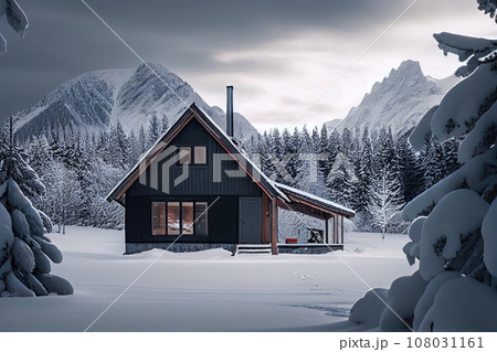 Winter landscape. Ski resort. Houses in mountains. Winter landscape. Ski resort. Houses in mountains. 108031161