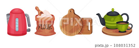 Colorful Kitchen Tool and Different Equipment Vector Set 108031352