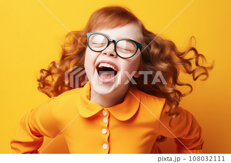 Ginger girl with down syndrome laughs on a...のイラスト素材 [108032111] - PIXTA