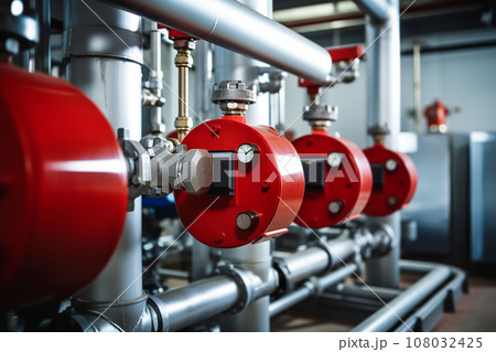 Pipeline connection terminal. Equipment with valves for reloading, connecting, to start shipping close-up Pipeline connection terminal. Equipment with valves for reloading, connecting, to start shipping close-up 108032425