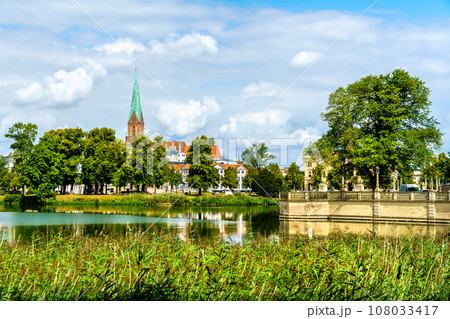 Skyline of Schwerin with its Cathedral in Germany 108033417
