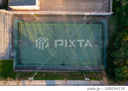 Aerial view of the city public football court. 108034138