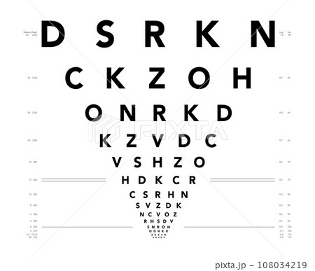 LogMAR chart Eye Test Chart medical illustration. Line vector sketch style outline isolated on white background. Vision LogMAR chart Eye Test Chart medical illustration. Line vector sketch style outline isolated on white background. Vision 108034219