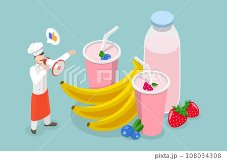 3D Isometric Flat Vector Illustration of Healthy Sweet Dessert 108034308