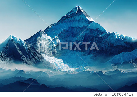 The breathtaking grandeur of snow-encrusted vertiginous peaks. A remote and impassable high-alpine realm bathed in sunlight. AI-generated 108034415
