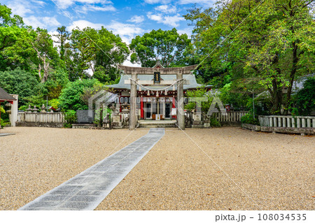 大阪府交野市の機物神社（はたもの神社）　鳥居と拝殿 108034535