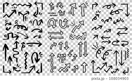 たくさんの手描き矢印。3種類のセット。 108034903