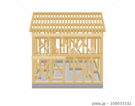 木造の、建築途中の家のイラスト 木造の、建築途中の家のイラスト 108035182