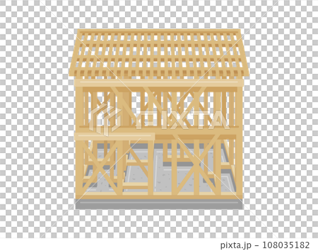 Illustration of a wooden house under construction Illustration of a wooden house under construction 108035182