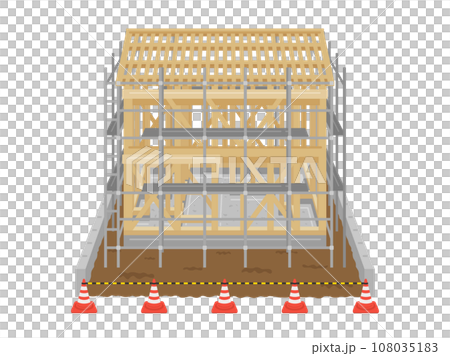 Illustration of a wooden house under construction Illustration of a wooden house under construction 108035183