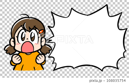 A girl emphasizing with an angry face and a speech bubble 108035754
