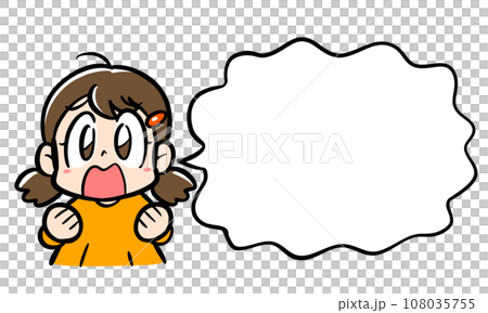 A girl emphasizing with a disappointed face and a speech bubble A girl emphasizing with a disappointed face and a speech bubble 108035755