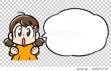 A girl emphasizing with a straight face and a speech bubble 108035756