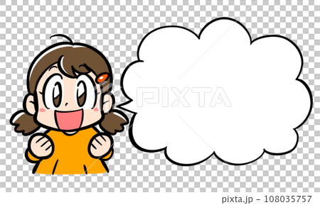 A girl emphasizing with a smile and a speech bubble 108035757